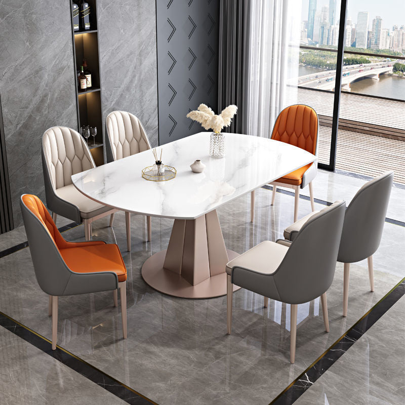 Modern Pedestal Casual Dining Table Round Dining Table with Stainless Steel Base