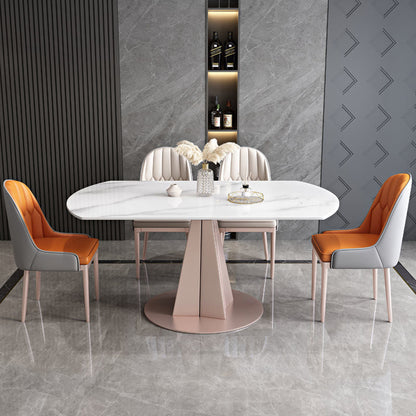 Modern Pedestal Casual Dining Table Round Dining Table with Stainless Steel Base