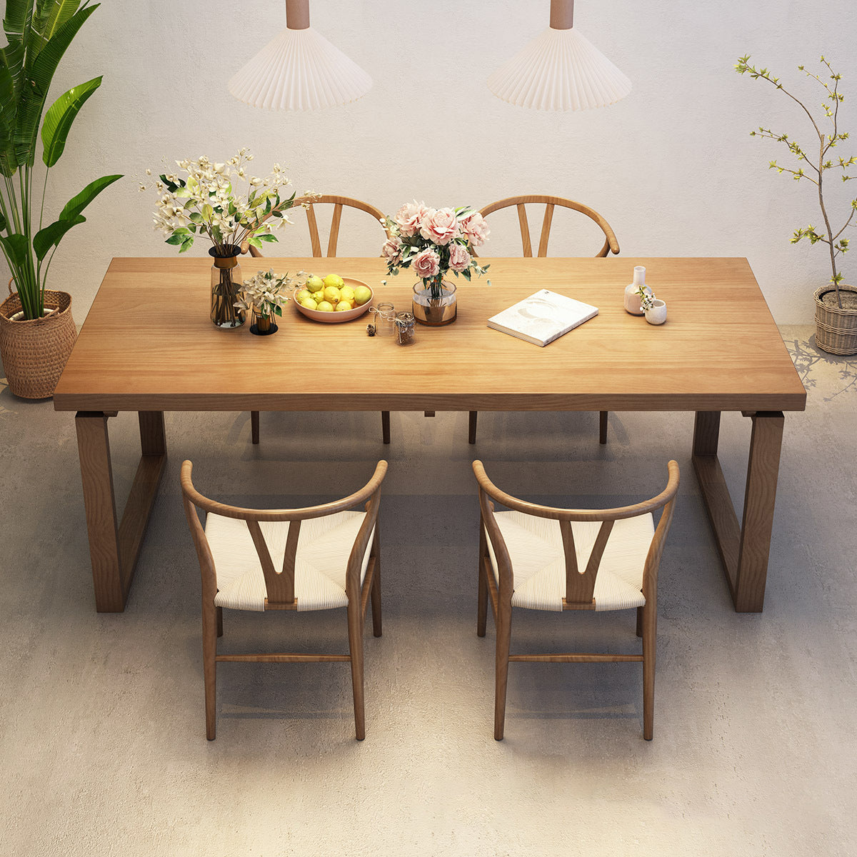 Modern Rectangle Double Pedestal Table Solid Wood Dining Table for Home 70.9"L x 31.5"W x 29.5"H Without Chairs Clearhalo 'Dining Tables & Seating' 'Dining Tables' 'dining_table' 'furn' 'furn_dining_table' 'Furniture' 'Kitchen & Dining Furniture' 6229619