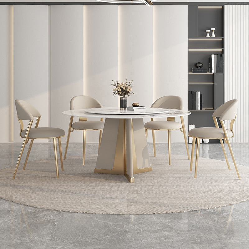 Modern Round Dinner Table Steel Base Stone Dining Table for Home White 47.2"L x 47.2"W x 29.5"H Without Chairs Clearhalo 'Dining Tables & Seating' 'Dining Tables' 'dining_table' 'furn' 'furn_dining_table' 'Furniture' 'Kitchen & Dining Furniture' 6229640