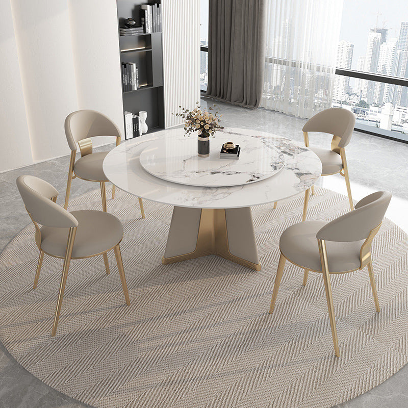 Modern Round Dinner Table Steel Base Stone Dining Table for Home White 59.1"L x 59.1"W x 29.5"H Without Chairs Clearhalo 'Dining Tables & Seating' 'Dining Tables' 'dining_table' 'furn' 'furn_dining_table' 'Furniture' 'Kitchen & Dining Furniture' 6229642
