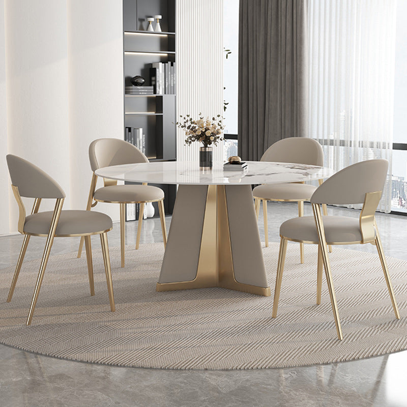 Modern Round Dinner Table Steel Base Stone Dining Table for Home Pandora & Gold 59.1"L x 59.1"W x 29.5"H Without Chairs Clearhalo 'Dining Tables & Seating' 'Dining Tables' 'dining_table' 'furn' 'furn_dining_table' 'Furniture' 'Kitchen & Dining Furniture' 6229643