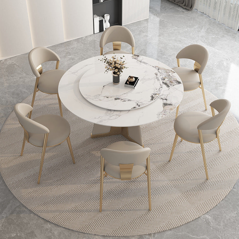 Modern Round Dinner Table Steel Base Stone Dining Table for Home White 63"L x 63"W x 29.5"H Without Chairs Clearhalo 'Dining Tables & Seating' 'Dining Tables' 'dining_table' 'furn' 'furn_dining_table' 'Furniture' 'Kitchen & Dining Furniture' 6229644