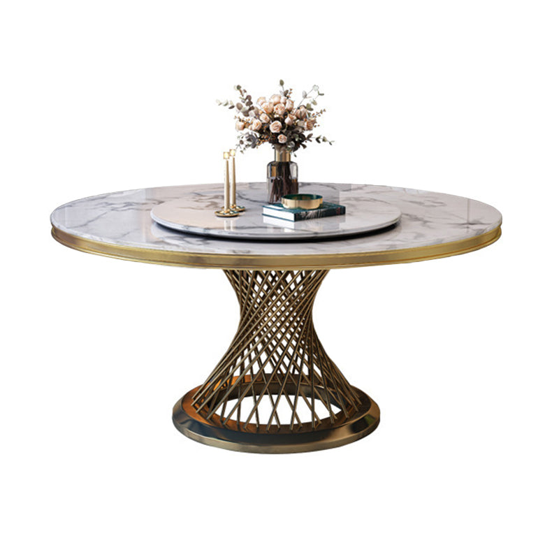 Modern Round Dining Table Steel Base Pedestal Table for Home Kitchen White Without Chairs Clearhalo 'Dining Tables & Seating' 'Dining Tables' 'dining_table' 'furn' 'furn_dining_table' 'Furniture' 'Kitchen & Dining Furniture' 6229656