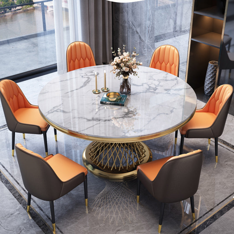 Modern Round Dining Table Steel Base Pedestal Table for Home Kitchen Black White 47.2"L x 47.2"W x 29.9"H Without Chairs Clearhalo 'Dining Tables & Seating' 'Dining Tables' 'dining_table' 'furn' 'furn_dining_table' 'Furniture' 'Kitchen & Dining Furniture' 6229657