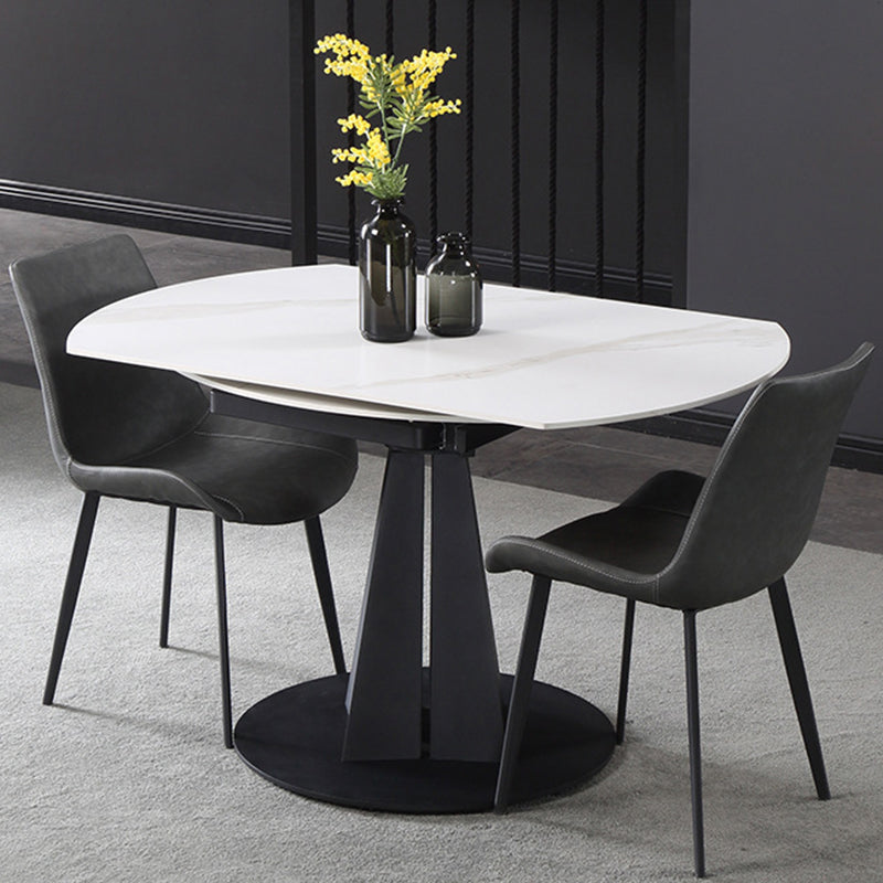 Modern Extendable Stone Dining Table Steel Base Dinner Table for Home White 53.1"L x 33.5"W x 29.5"H Without Chairs Clearhalo 'Dining Tables & Seating' 'Dining Tables' 'dining_table' 'furn' 'furn_dining_table' 'Furniture' 'Kitchen & Dining Furniture' 6229679
