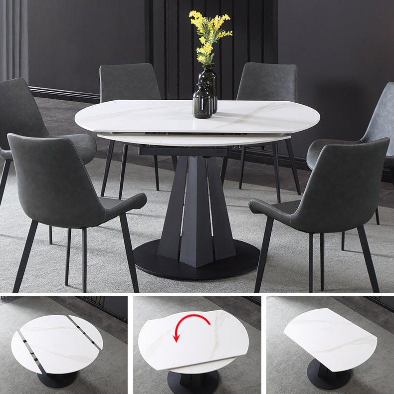 Modern Extendable Stone Dining Table Steel Base Dinner Table for Home Clearhalo 'Dining Tables & Seating' 'Dining Tables' 'dining_table' 'furn' 'furn_dining_table' 'Furniture' 'Kitchen & Dining Furniture' 6229688