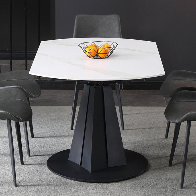 Modern Extendable Stone Dining Table Steel Base Dinner Table for Home Clearhalo 'Dining Tables & Seating' 'Dining Tables' 'dining_table' 'furn' 'furn_dining_table' 'Furniture' 'Kitchen & Dining Furniture' 6229693