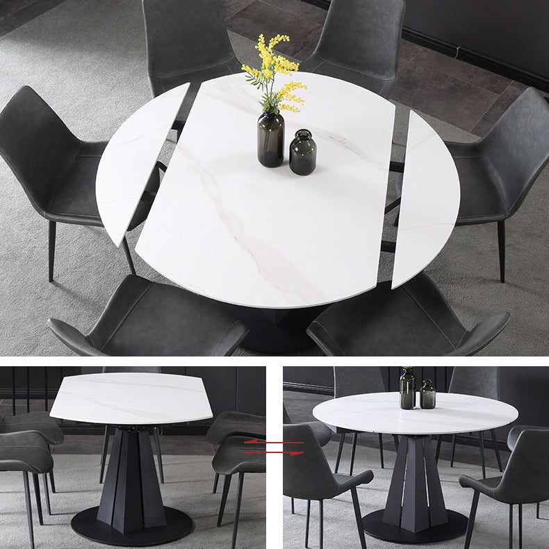 Modern Extendable Stone Dining Table Steel Base Dinner Table for Home Clearhalo 'Dining Tables & Seating' 'Dining Tables' 'dining_table' 'furn' 'furn_dining_table' 'Furniture' 'Kitchen & Dining Furniture' 6229694