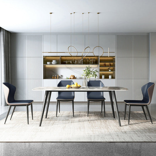 Contemporary Rectangle Table Steel Base Dining Table with 4 Legs