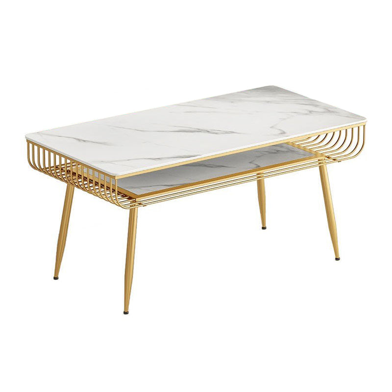 Metal and Slate Table Modern Minimalist Storage Rectangular Dining Table Gold 63"L x 31.5"W x 29.5"H Without Chairs Clearhalo 'Dining Tables & Seating' 'Dining Tables' 'dining_table' 'furn' 'furn_dining_table' 'Furniture' 'Kitchen & Dining Furniture' 6229735
