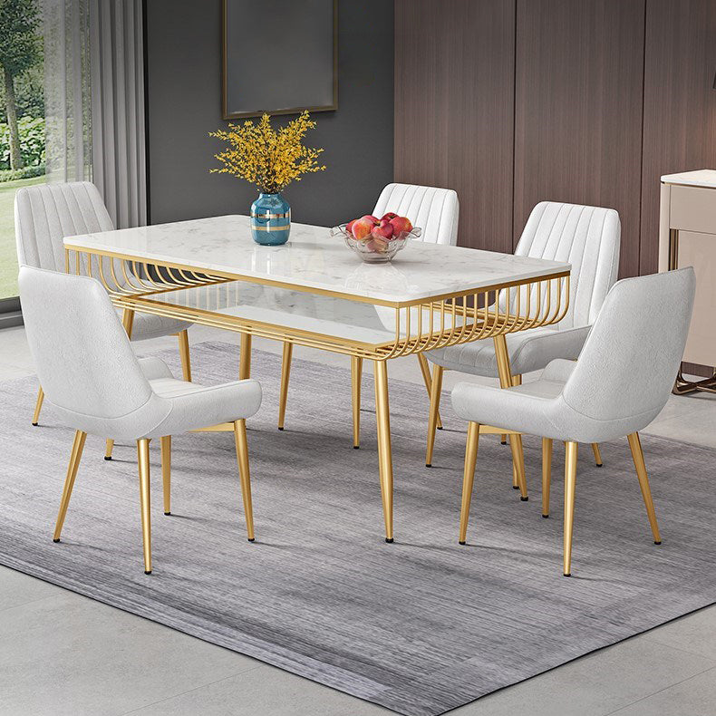Metal and Slate Table Modern Minimalist Storage Rectangular Dining Table Gold 55.1"L x 31.5"W x 29.5"H Without Chairs Clearhalo 'Dining Tables & Seating' 'Dining Tables' 'dining_table' 'furn' 'furn_dining_table' 'Furniture' 'Kitchen & Dining Furniture' 6229736