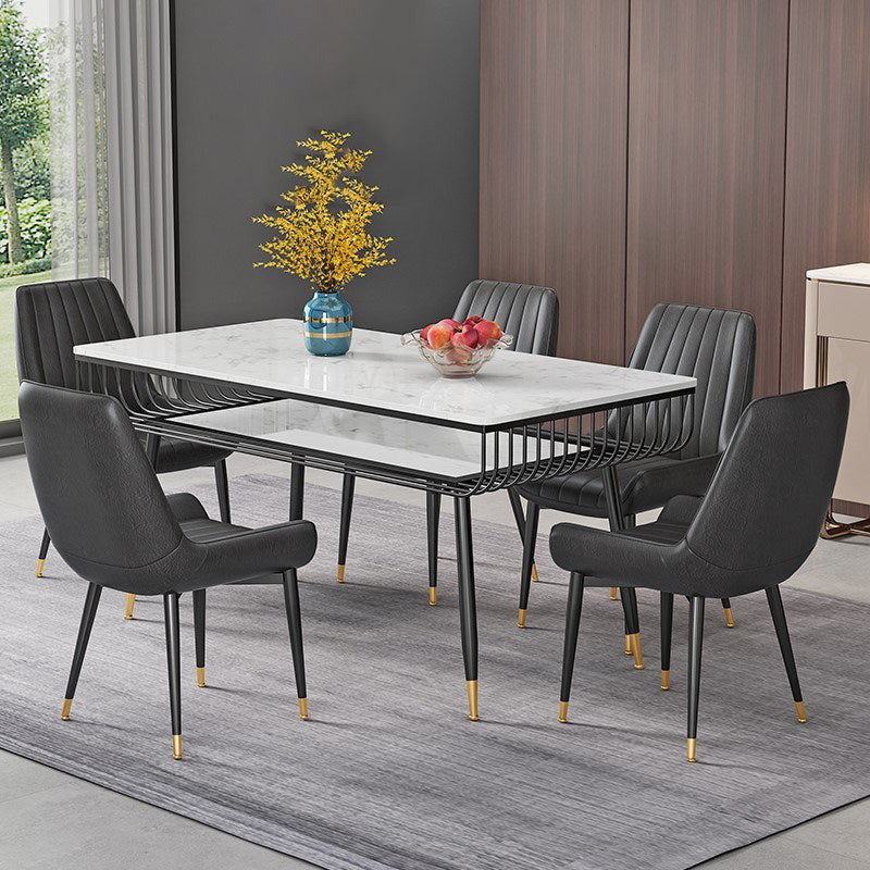 Metal and Slate Table Modern Minimalist Storage Rectangular Dining Table Black 70.9"L x 35.4"W x 29.5"H Without Chairs Clearhalo 'Dining Tables & Seating' 'Dining Tables' 'dining_table' 'furn' 'furn_dining_table' 'Furniture' 'Kitchen & Dining Furniture' 6229737
