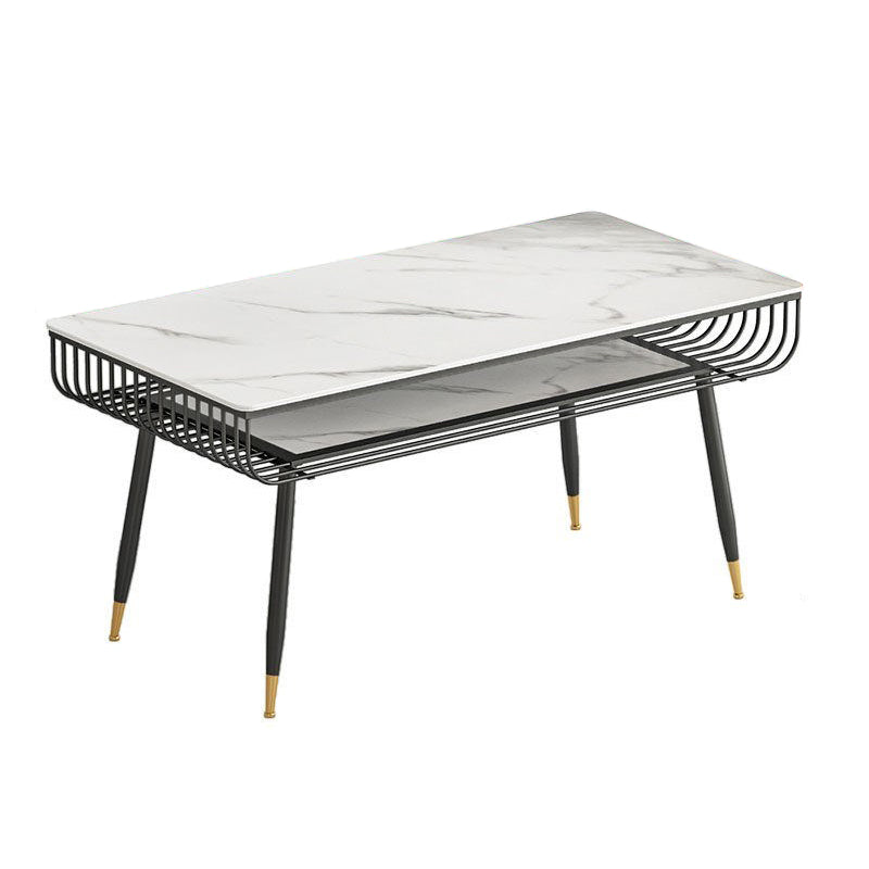 Metal and Slate Table Modern Minimalist Storage Rectangular Dining Table Black 63"L x 31.5"W x 29.5"H Without Chairs Clearhalo 'Dining Tables & Seating' 'Dining Tables' 'dining_table' 'furn' 'furn_dining_table' 'Furniture' 'Kitchen & Dining Furniture' 6229739