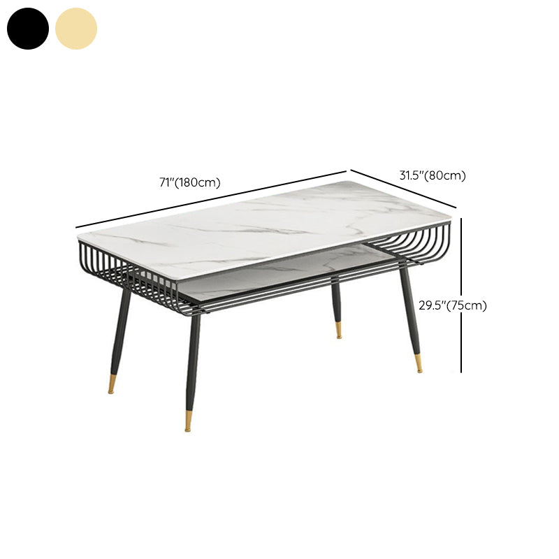 Metal and Slate Table Modern Minimalist Storage Rectangular Dining Table Clearhalo 'Dining Tables & Seating' 'Dining Tables' 'dining_table' 'furn' 'furn_dining_table' 'Furniture' 'Kitchen & Dining Furniture' 6229745