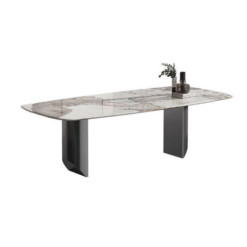 Luxury Sintered Stone Kitchen Home Fixed Double Pedestal Dining Table Rectangle Without Chairs Clearhalo 'Dining Tables & Seating' 'Dining Tables' 'dining_table' 'furn' 'furn_dining_table' 'Furniture' 'Kitchen & Dining Furniture' 6229773