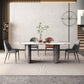 Luxury Sintered Stone Kitchen Home Fixed Double Pedestal Dining Table Oval 55.1"L x 31.5"W x 29.5"H Without Chairs Clearhalo 'Dining Tables & Seating' 'Dining Tables' 'dining_table' 'furn' 'furn_dining_table' 'Furniture' 'Kitchen & Dining Furniture' 6229775