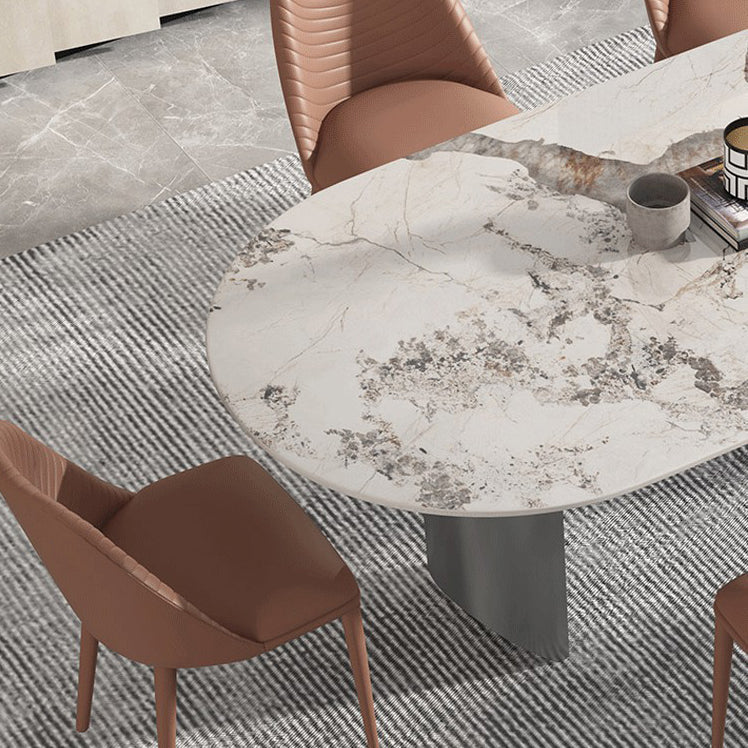 Luxury Sintered Stone Kitchen Home Fixed Double Pedestal Dining Table Clearhalo 'Dining Tables & Seating' 'Dining Tables' 'dining_table' 'furn' 'furn_dining_table' 'Furniture' 'Kitchen & Dining Furniture' 6229778