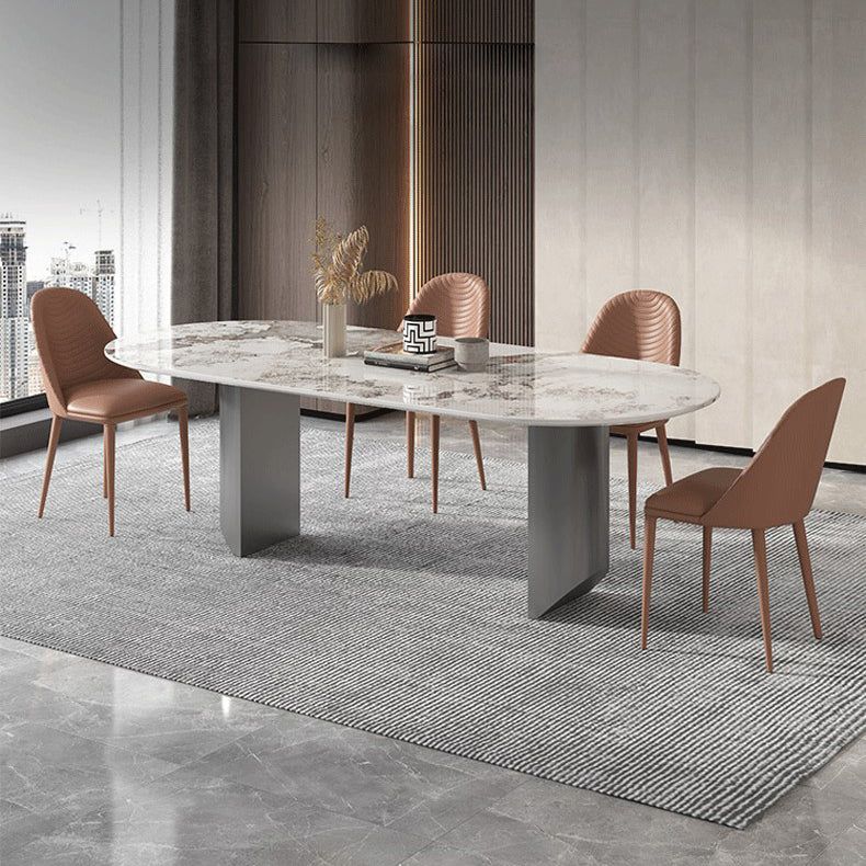 Luxury Sintered Stone Kitchen Home Fixed Double Pedestal Dining Table Clearhalo 'Dining Tables & Seating' 'Dining Tables' 'dining_table' 'furn' 'furn_dining_table' 'Furniture' 'Kitchen & Dining Furniture' 6229781