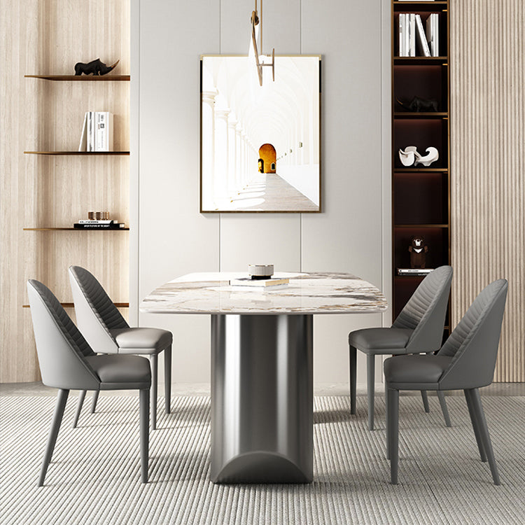 Luxury Sintered Stone Kitchen Home Fixed Double Pedestal Dining Table Clearhalo 'Dining Tables & Seating' 'Dining Tables' 'dining_table' 'furn' 'furn_dining_table' 'Furniture' 'Kitchen & Dining Furniture' 6229784