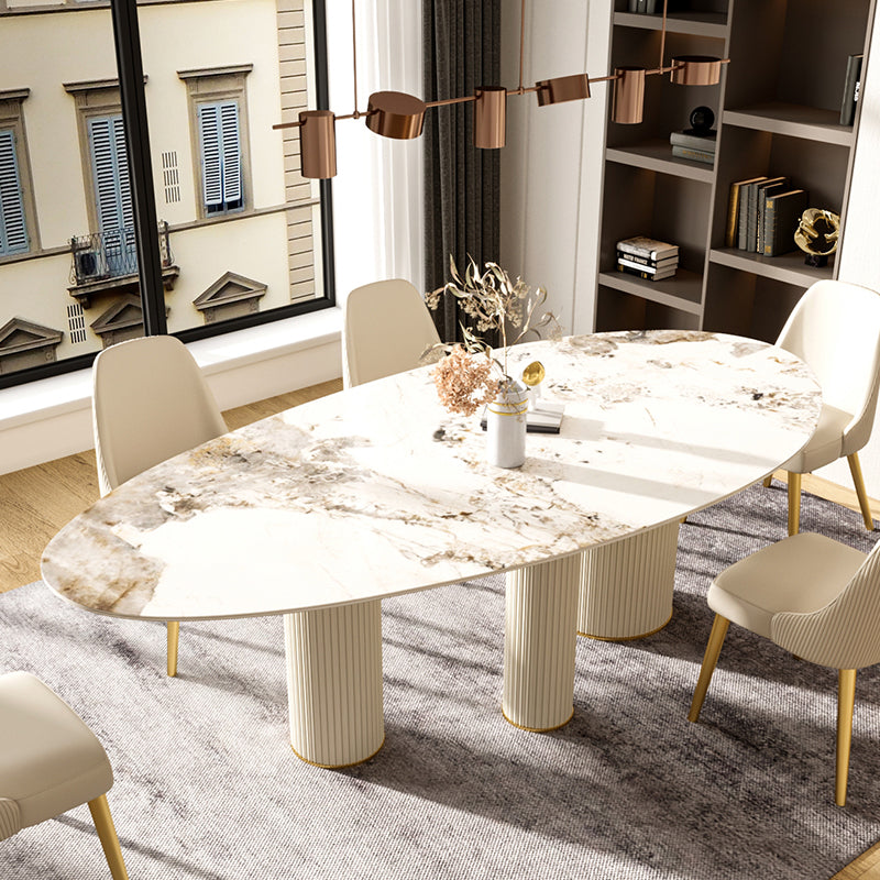 Oval Shape Luxury Kitchen Table Sintered Stone Fixed Desk for Dining Room