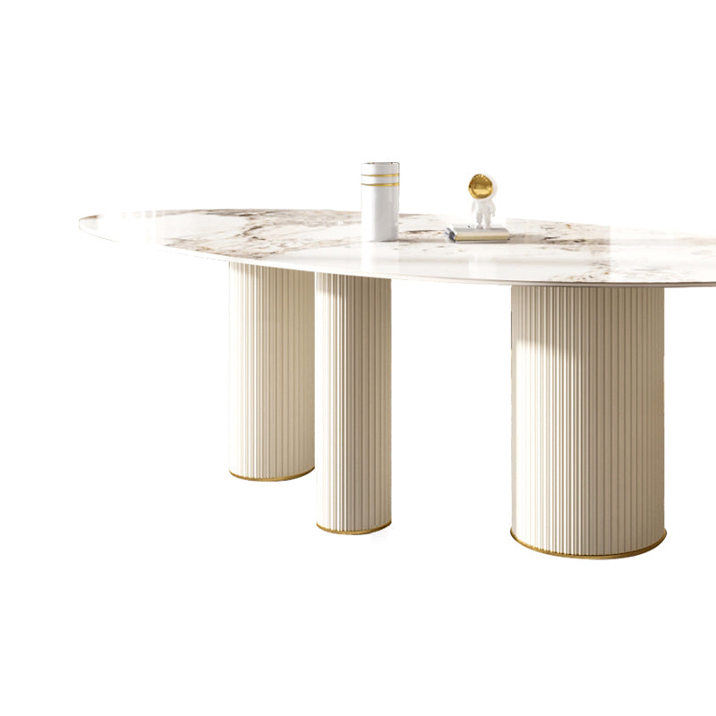 Oval Shape Luxury Kitchen Table Sintered Stone Fixed Desk for Dining Room