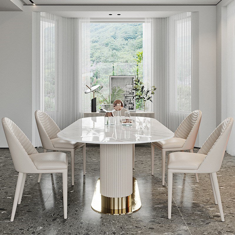 Oval Shape Fixed Kitchen Table Sintered Stone Pedestal Dining Table 63"L x 31.5"W x 29.5"H Without Chairs Clearhalo 'Dining Tables & Seating' 'Dining Tables' 'dining_table' 'furn' 'furn_dining_table' 'Furniture' 'Kitchen & Dining Furniture' 6229832
