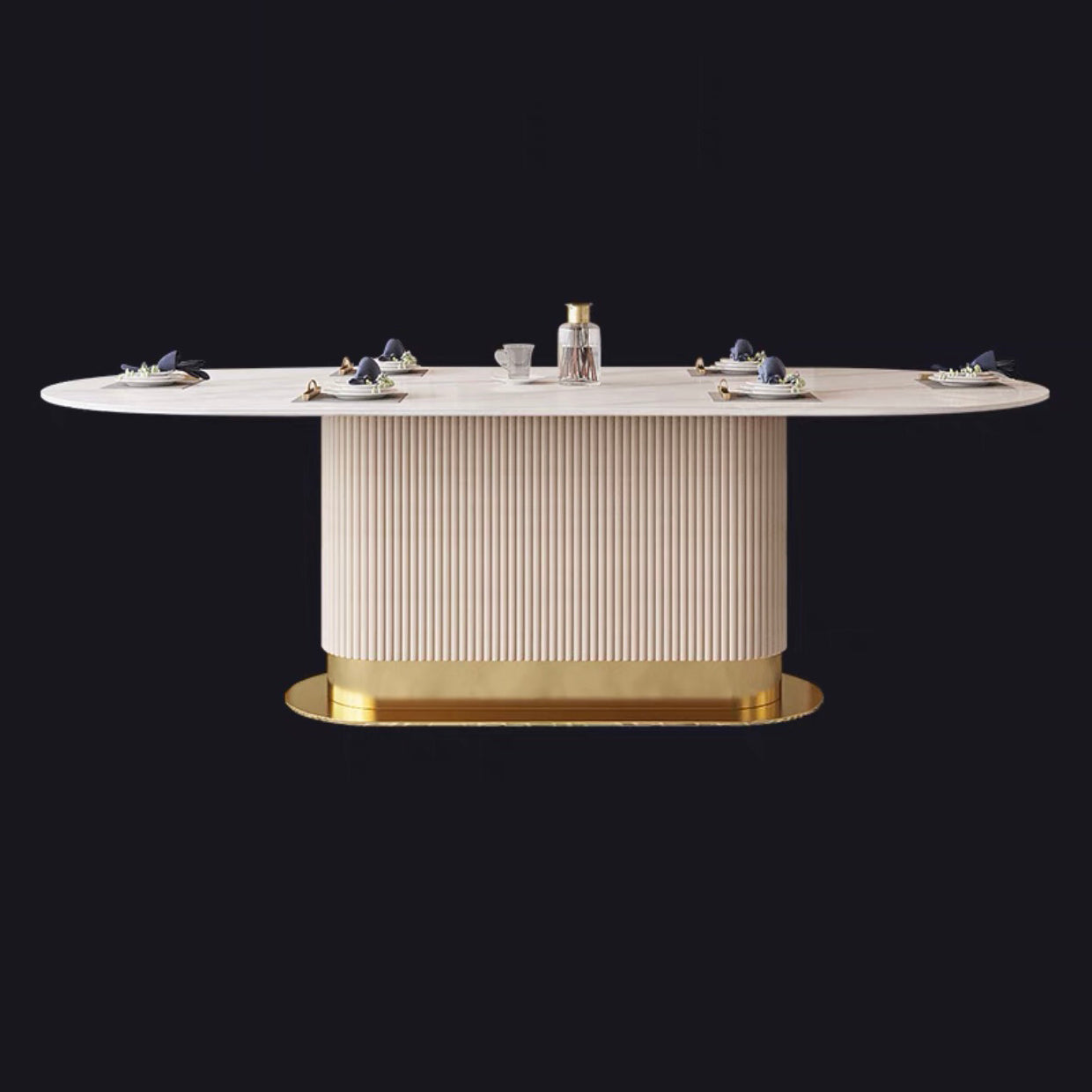 Oval Shape Fixed Kitchen Table Sintered Stone Pedestal Dining Table 39.4"L x 23.6"W x 29.5"H Without Chairs Clearhalo 'Dining Tables & Seating' 'Dining Tables' 'dining_table' 'furn' 'furn_dining_table' 'Furniture' 'Kitchen & Dining Furniture' 6229834