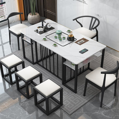 Leisteen en metalen tafel Moderne minimalistische rechthoekige eettafel met opbergruimte