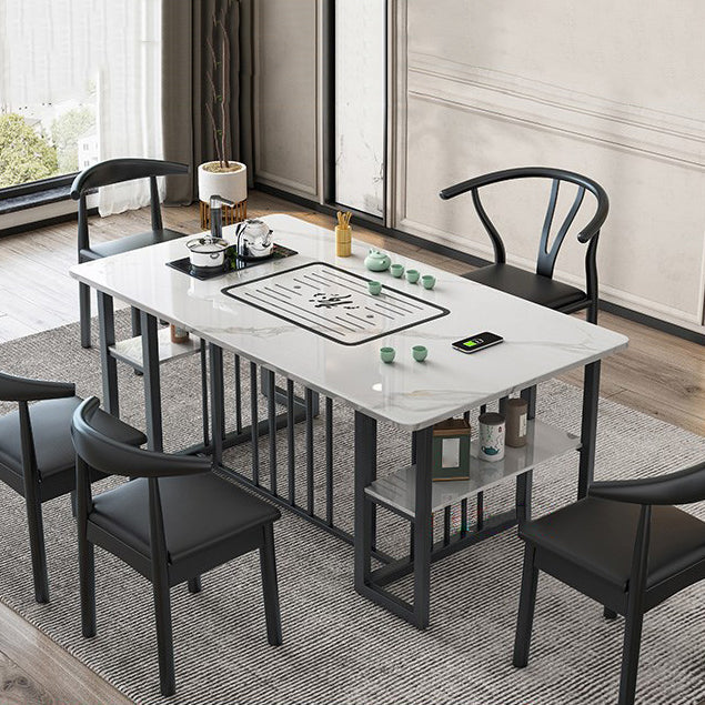 Leisteen en metalen tafel Moderne minimalistische rechthoekige eettafel met opbergruimte