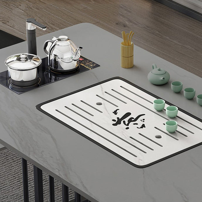 Leisteen en metalen tafel Moderne minimalistische rechthoekige eettafel met opbergruimte