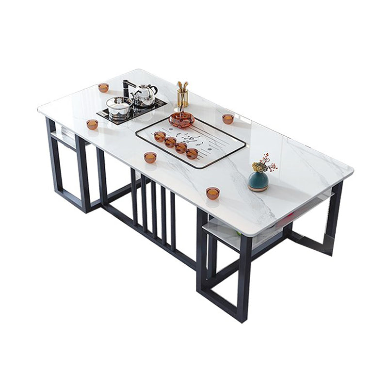 Leisteen en metalen tafel Moderne minimalistische rechthoekige eettafel met opbergruimte