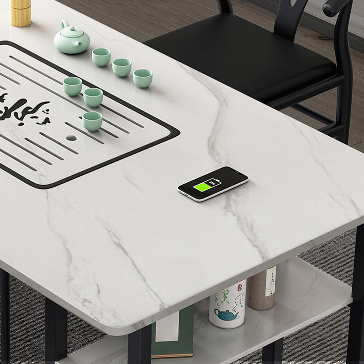 Leisteen en metalen tafel Moderne minimalistische rechthoekige eettafel met opbergruimte
