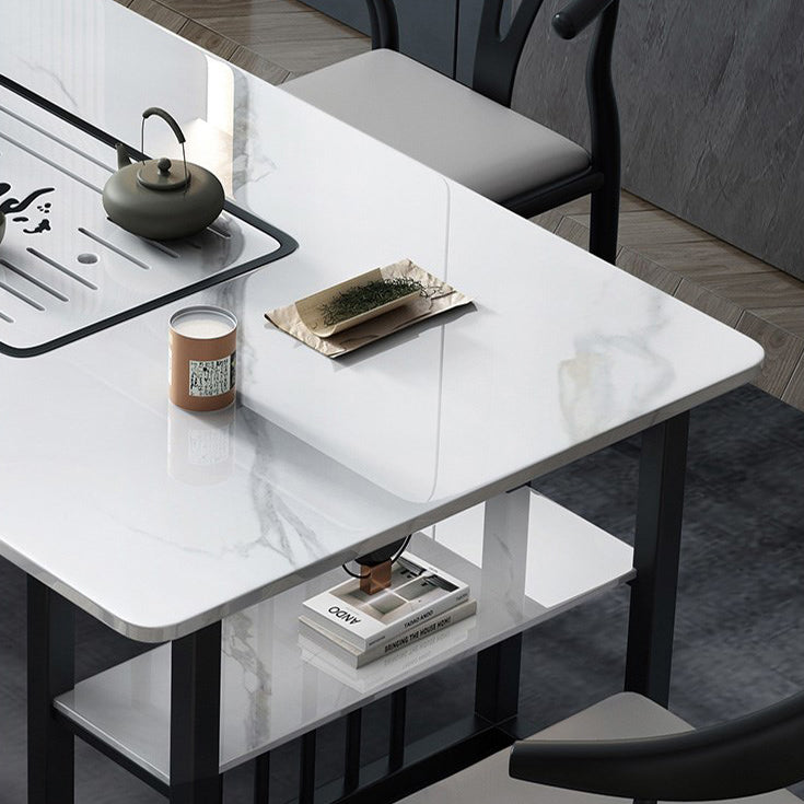 Leisteen en metalen tafel Moderne minimalistische rechthoekige eettafel met opbergruimte