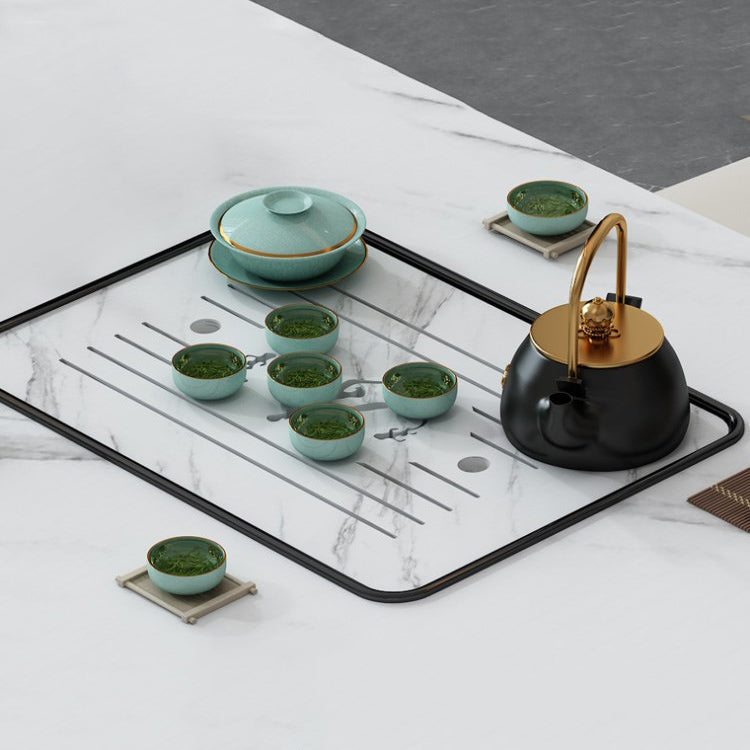 Leisteen en metalen tafel Moderne minimalistische rechthoekige eettafel met opbergruimte