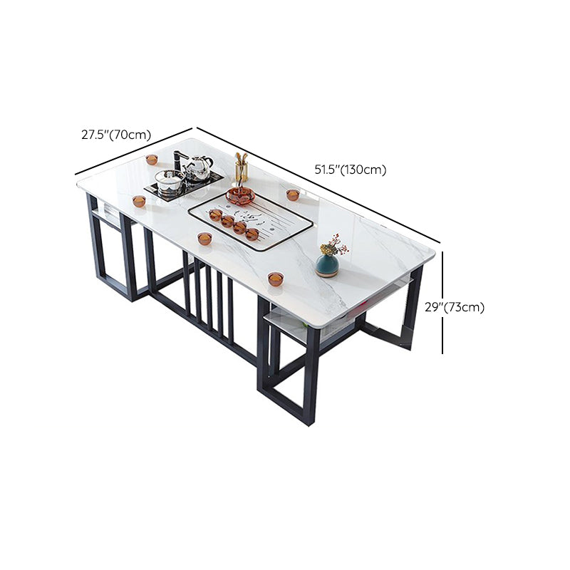 Leisteen en metalen tafel Moderne minimalistische rechthoekige eettafel met opbergruimte