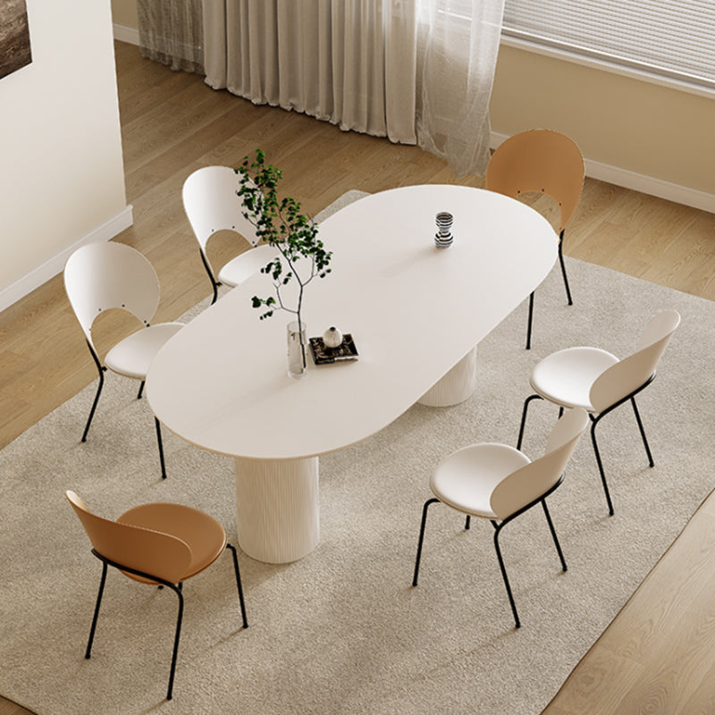 Luxury Oval Shape Kitchen Table Sintered Stone Double Pedestal Dining Table Matte White 63"L x 31.5"W x 29.5"H Without Chairs Clearhalo 'Dining Tables & Seating' 'Dining Tables' 'dining_table' 'furn' 'furn_dining_table' 'Furniture' 'Kitchen & Dining Furniture' 6229858