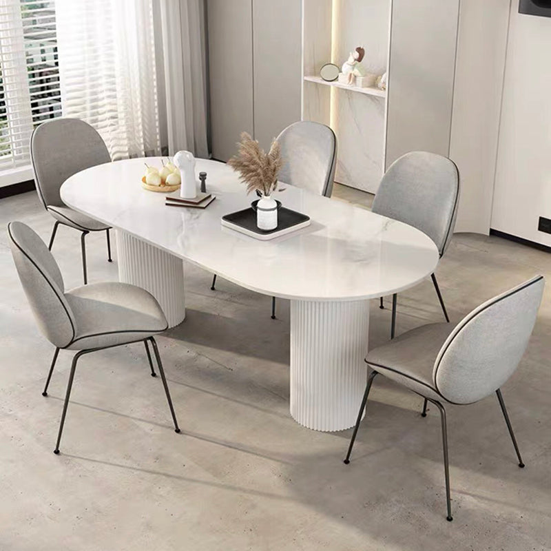 Luxury Oval Shape Kitchen Table Sintered Stone Double Pedestal Dining Table Clearhalo 'Dining Tables & Seating' 'Dining Tables' 'dining_table' 'furn' 'furn_dining_table' 'Furniture' 'Kitchen & Dining Furniture' 6229865