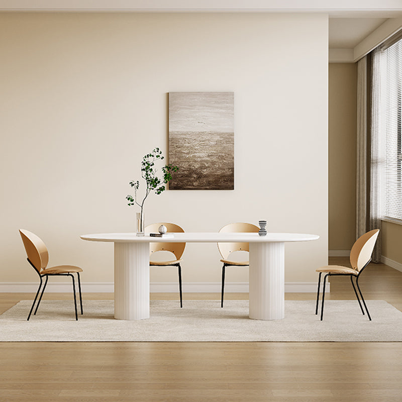 Luxury Oval Shape Kitchen Table Sintered Stone Double Pedestal Dining Table Clearhalo 'Dining Tables & Seating' 'Dining Tables' 'dining_table' 'furn' 'furn_dining_table' 'Furniture' 'Kitchen & Dining Furniture' 6229866