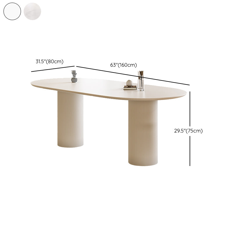 Luxury Oval Shape Kitchen Table Sintered Stone Double Pedestal Dining Table Clearhalo 'Dining Tables & Seating' 'Dining Tables' 'dining_table' 'furn' 'furn_dining_table' 'Furniture' 'Kitchen & Dining Furniture' 6229868