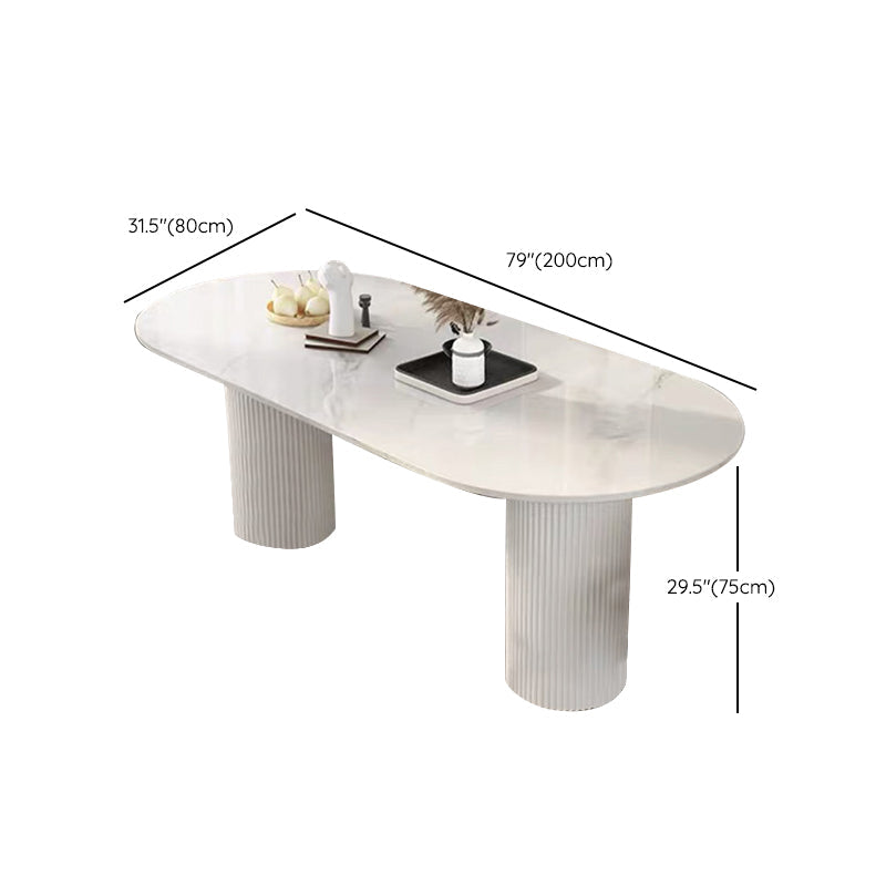Luxury Oval Shape Kitchen Table Sintered Stone Double Pedestal Dining Table Clearhalo 'Dining Tables & Seating' 'Dining Tables' 'dining_table' 'furn' 'furn_dining_table' 'Furniture' 'Kitchen & Dining Furniture' 6229870