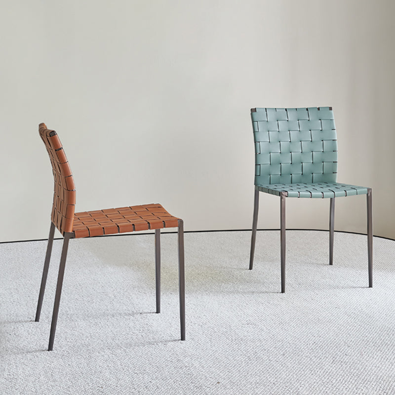 Sillas de comedor de cocina de cuero sintética sillas de comedor sin brazos con patas de metal