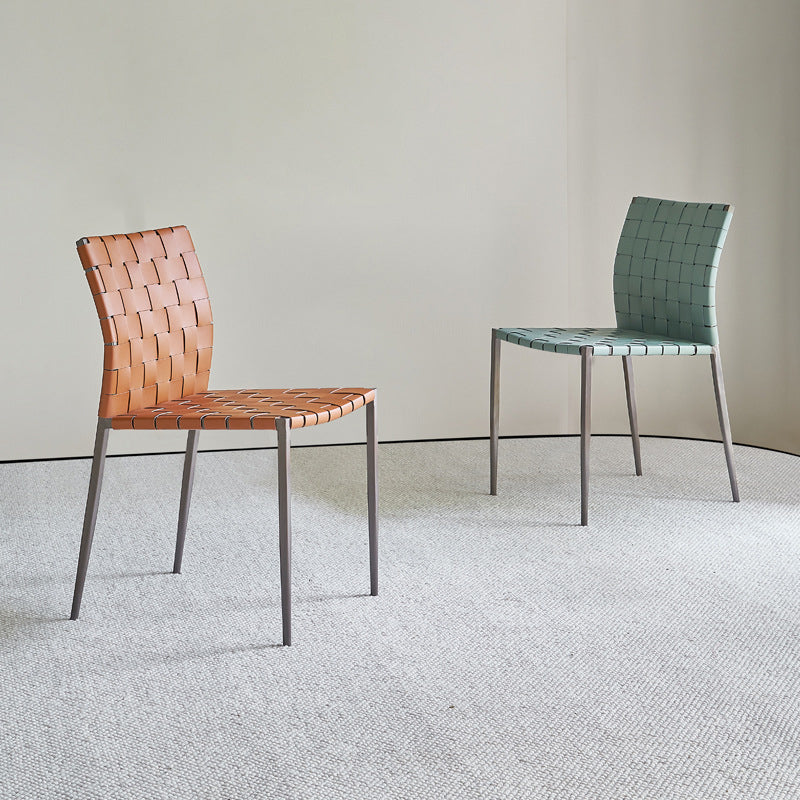 Sillas de comedor de cocina de cuero sintética sillas de comedor sin brazos con patas de metal