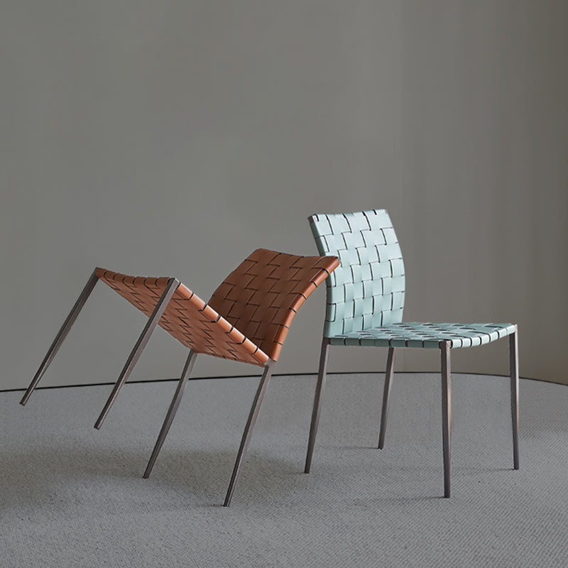 Sillas de comedor de cocina de cuero sintética sillas de comedor sin brazos con patas de metal