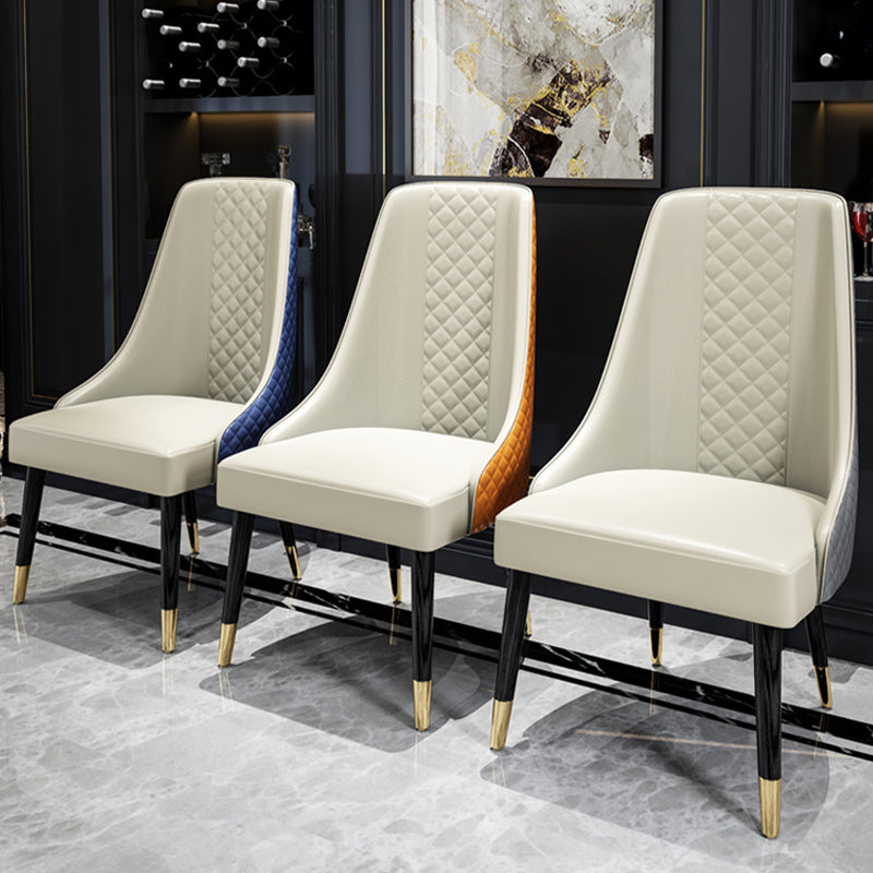 Faux lederen keuken eetstoel glamoureuze eetkamerstoel met houten benen