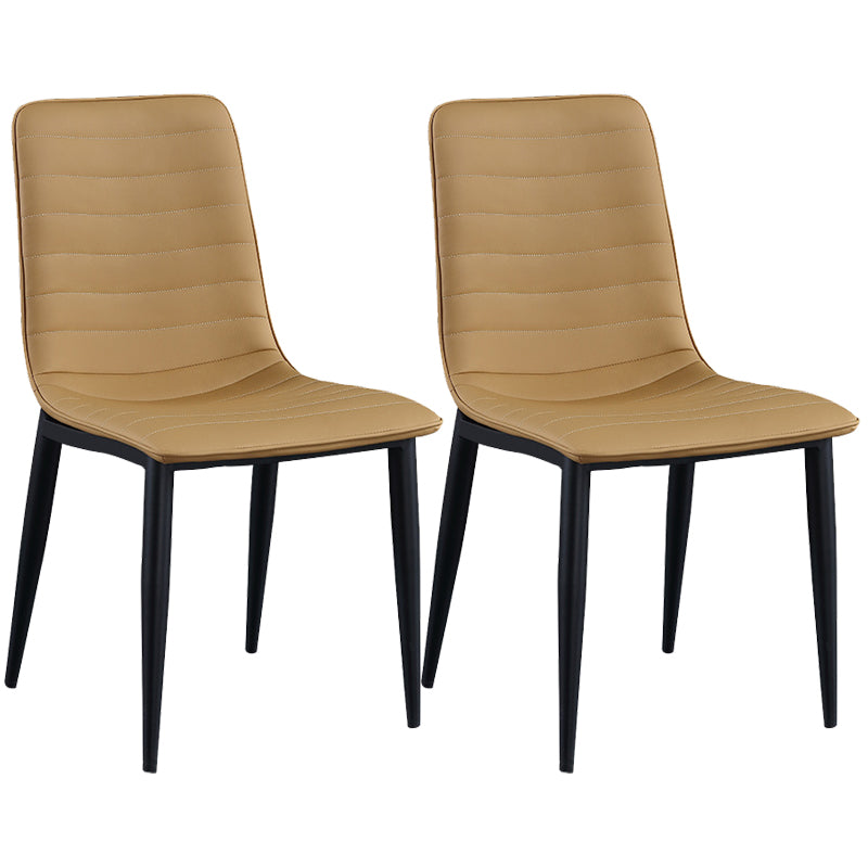 Industrial Faux Leather Chairs Armless Side Chairs with Metal Legs for Home Use Yellow 2 Piece Set Clearhalo 'Dining Chairs' 'Dining Tables & Seating' 'dining_chair' 'furn' 'furn_dining_chair' 'Furniture' 'Kitchen & Dining Furniture' 6230150