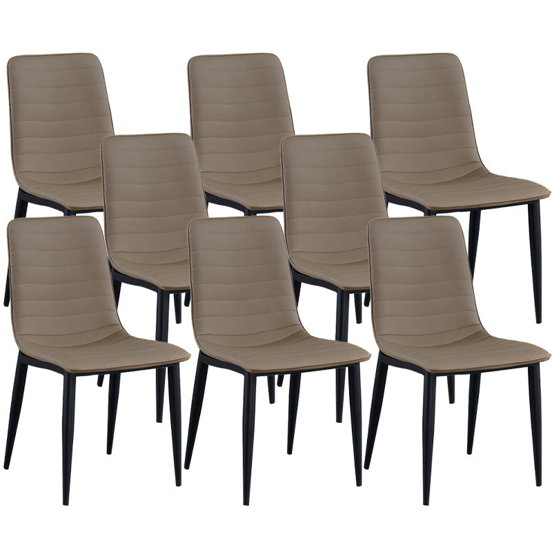 Industrial Faux Leather Chairs Armless Side Chairs with Metal Legs for Home Use Khaki 8 Piece Set Clearhalo 'Dining Chairs' 'Dining Tables & Seating' 'dining_chair' 'furn' 'furn_dining_chair' 'Furniture' 'Kitchen & Dining Furniture' 6230164