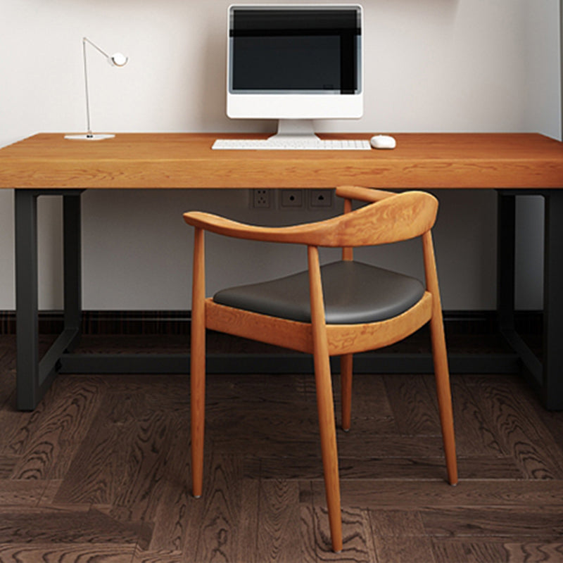 Glam Upholstered Arm Chair Open Back Solid Wood Dining Chair Brown 1 Piece Clearhalo 'Dining Chairs' 'Dining Tables & Seating' 'dining_chair' 'furn' 'furn_dining_chair' 'Furniture' 'Kitchen & Dining Furniture' 6230216