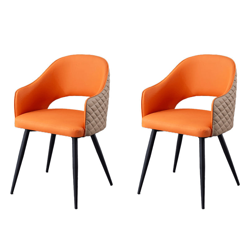 Upholstered Arm Chair Industrial Faux Leather Indoor Dining Chair with Metal Legs