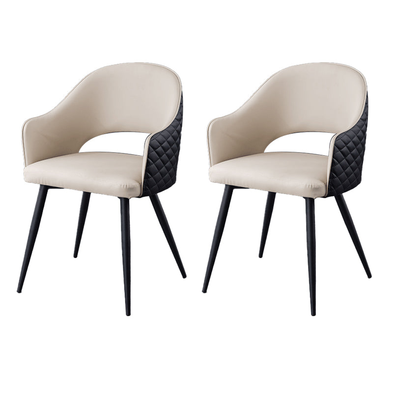 Upholstered Arm Chair Industrial Faux Leather Indoor Dining Chair with Metal Legs